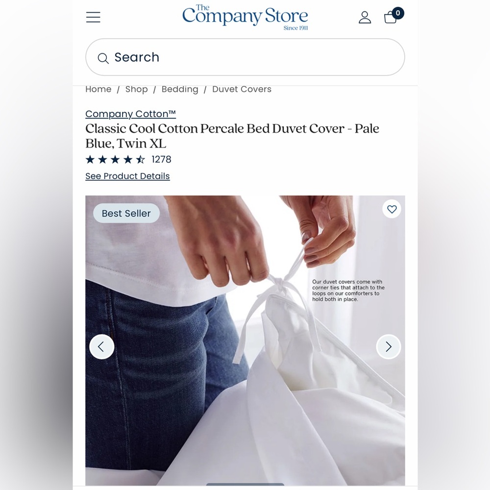 The Company Store Light Blue Cotton Percale Duvet Cover - Picture 5 of 11